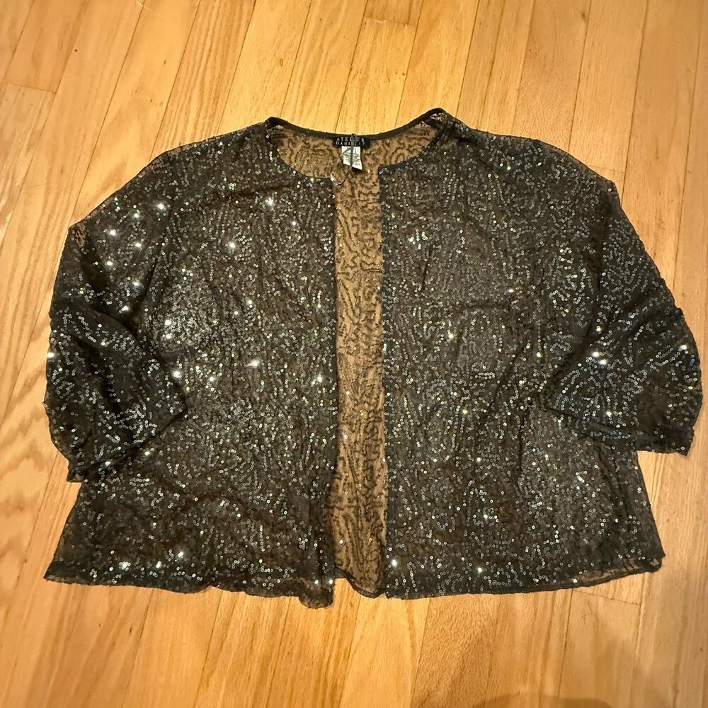 Danielle Atelier Women's 18W Black Gray Sequined Open Cardigan Formalwear